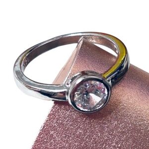 925 Silver Plate Ring Enclosed Crystal Zircon Promise Very Pretty Quality